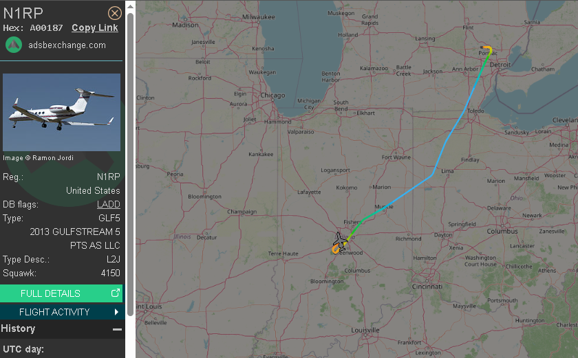 69RadDad69's tweet photo. the Captain is in Indy! (this was the21st, didn't realize I was tracking Penske's plane until after it had landed) #indycar #indy500 https://t.co/lJuYD0w7Rr