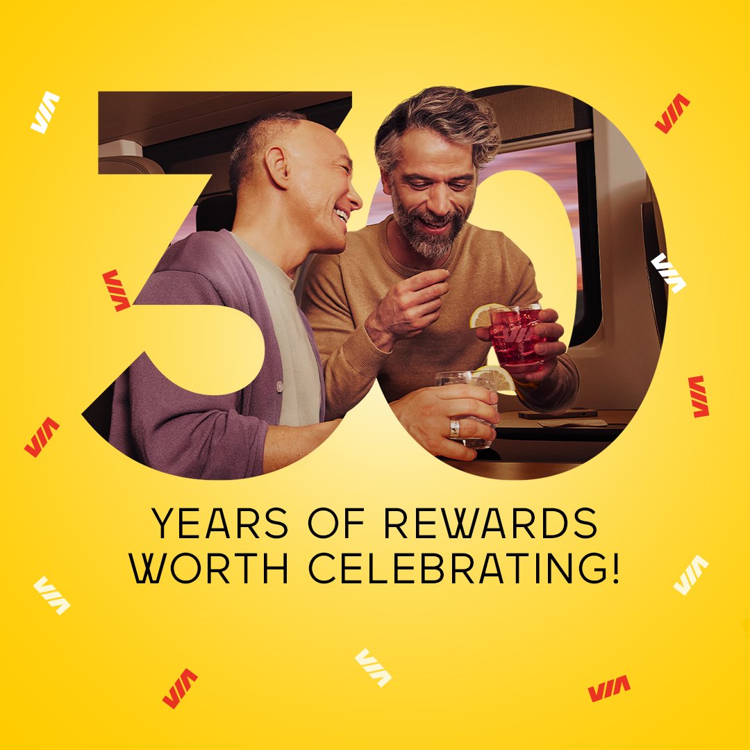 VIA_Rail's tweet photo. Our loyalty program, VIA Préférence, is turning 30! 🎉

To celebrate this milestone, we’re giving you the chance to win one of 30 prizes of 1,500 points.

Enter by May 30. For contest details: https://t.co/woXgnfISzk https://t.co/IK8bc63dst