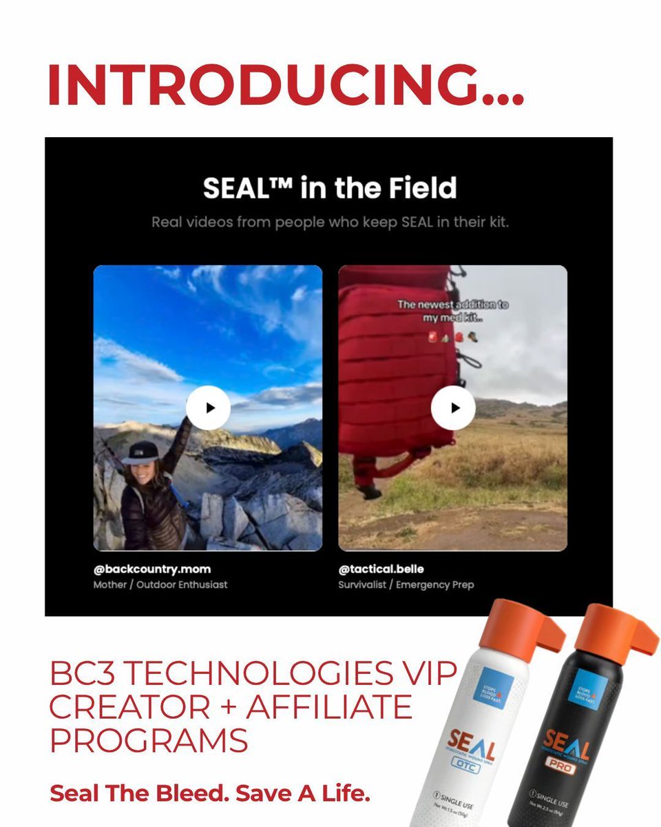 BC3Technologies's tweet photo. Want to become a SEAL ambassador? 🩸
Join our new VIP Creator + Affiliate Programs 👏
✔ Earn commissions
✔ Receive products
✔ Help spread preparedness awareness
https://t.co/gGfReX0QUj 
https://t.co/FWnKUElqrw 
#SEALTheBleed #SaveALife https://t.co/6qgp1KjYji