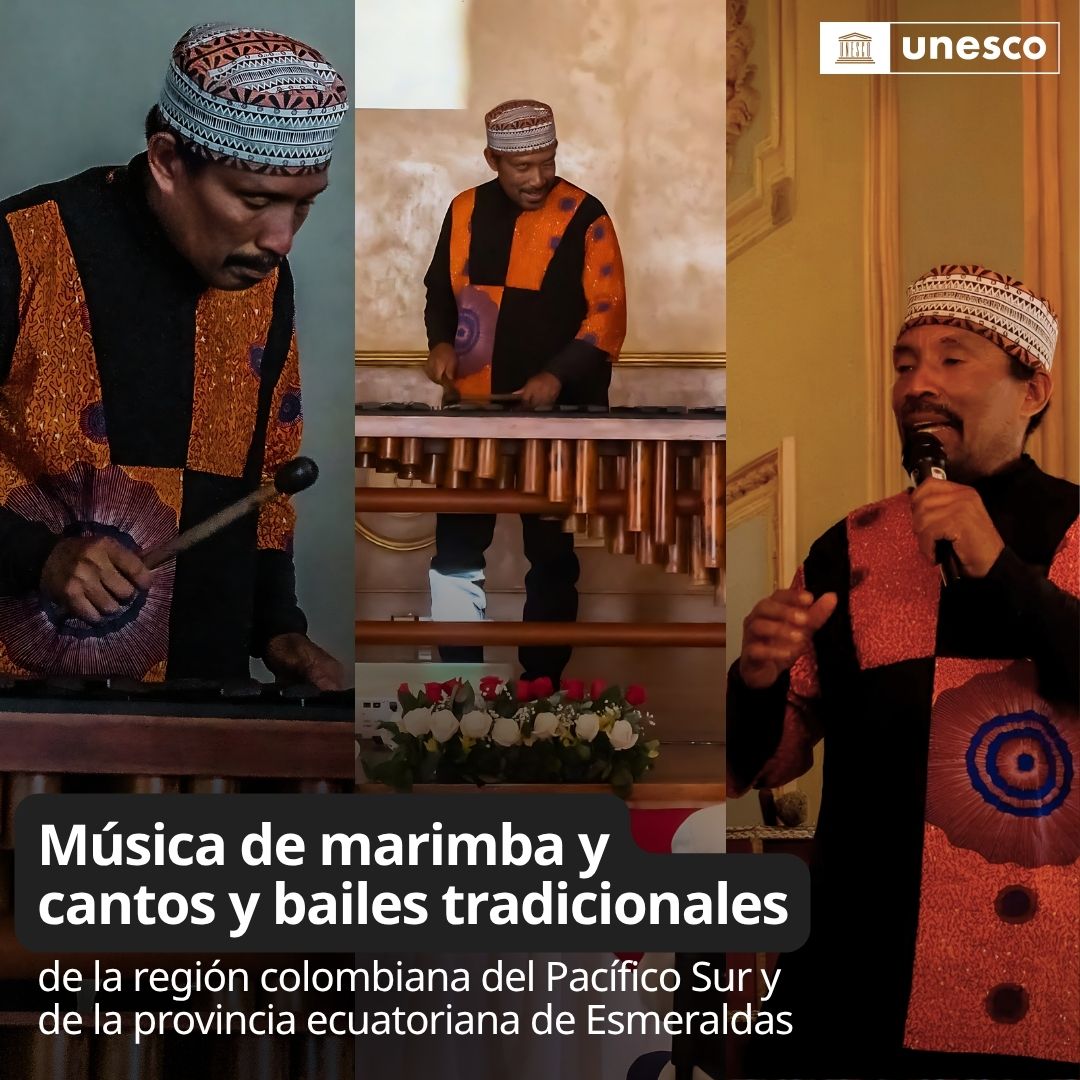UNESCO_es's tweet photo. ¿Qué representa la marimba para las comunidades afrodescendientes de la región colombiana del Pacífico Sur y de la provincia ecuatoriana de Esmeraldas?

El investigador y cultor afroecuatoriano Lindberg Oswaldo Valencia Zamora nos acerca a una tradición donde música, memoria, identidad y libertad se entrelazan.

Reconocida por la UNESCO como #PatrimonioInmaterial, la música de marimba sigue resonando como símbolo de pertenencia y resistencia cultural para las comunidades de la región: https://t.co/BS3SoWMJR9