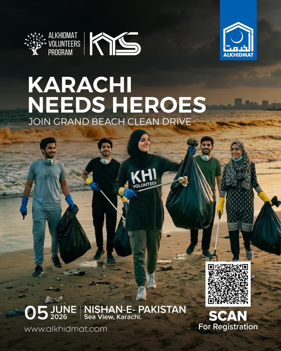alkhidmatKHI's tweet photo. Karachi Needs Heroes!
Every piece of litter removed is a step toward a cleaner, healthier, and more beautiful Karachi. Join us for the Grand Beach Clean Drive and be part of a movement that protects our coastline for future generations.
#Karachi #BeachCleanDrive #Alkhidmat #Beach https://t.co/DshupZ0H4n