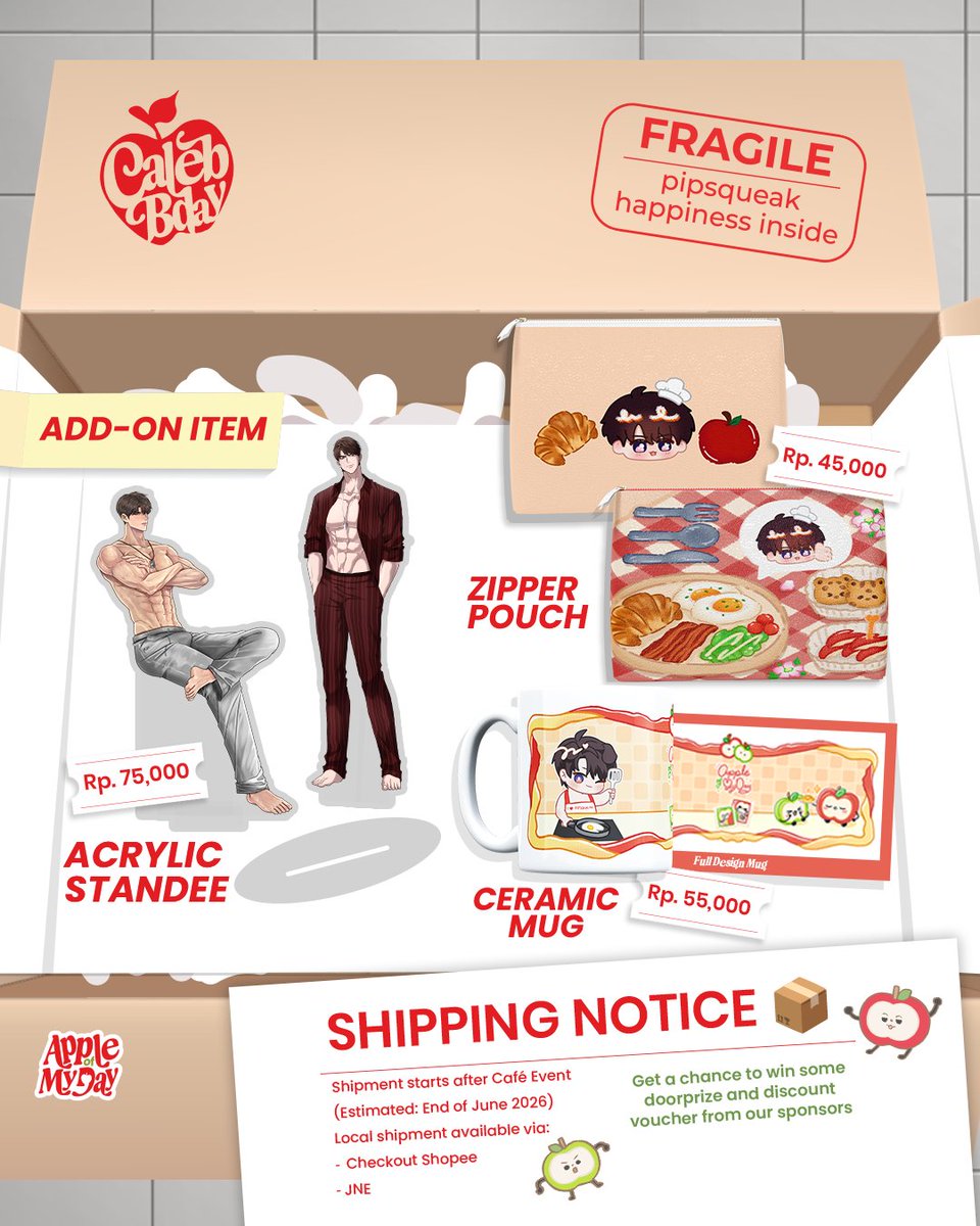 CalebBday's tweet photo. 🍎 MAIL ORDER OPEN 🍎

Can't make it to #AppleOfMyDay Cafe Event? Don't worry! Our mail order is officially open ☀️💛

ORDER FORM 

🇮🇩 Local: https://t.co/BYJqoItKMk

🌍 International: https://t.co/mWQZP65NRd

🗓️ 23–31 May

Thank you for supporting #CalebBday and celebrating this special day with us 🍎✨

We hope these little pieces can reach you wherever you are.