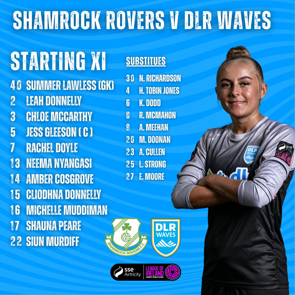 DLRWaves's tweet photo. Todays starting 11

Megan Doyle and Eve Conheady miss out through injury. 

Cliodhna Donnelly and Lauren Strong return. 🌊 https://t.co/rwo37WoSQd