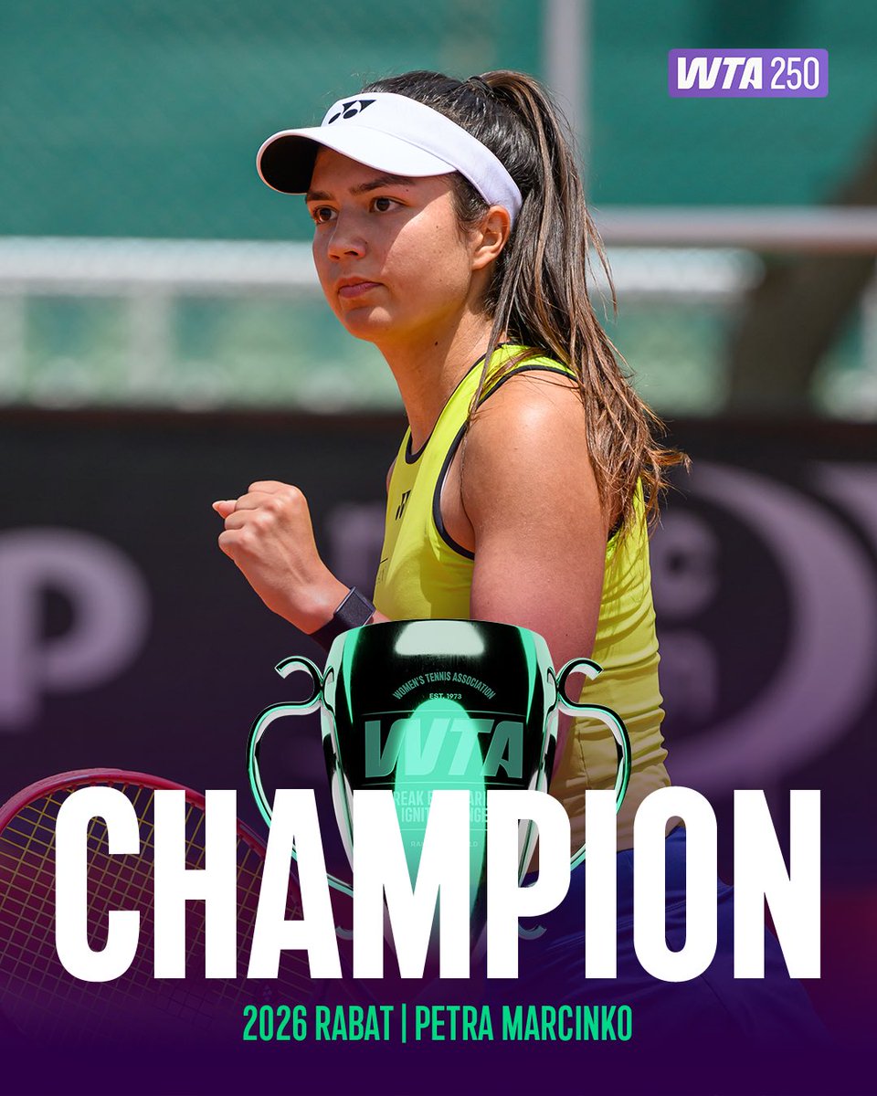 WTA's tweet photo. Champion in Rabat 💫
Petra Marcinko claims the title, with Kalinina forced to retire.
#WTARabat https://t.co/qvYoiIxP5M