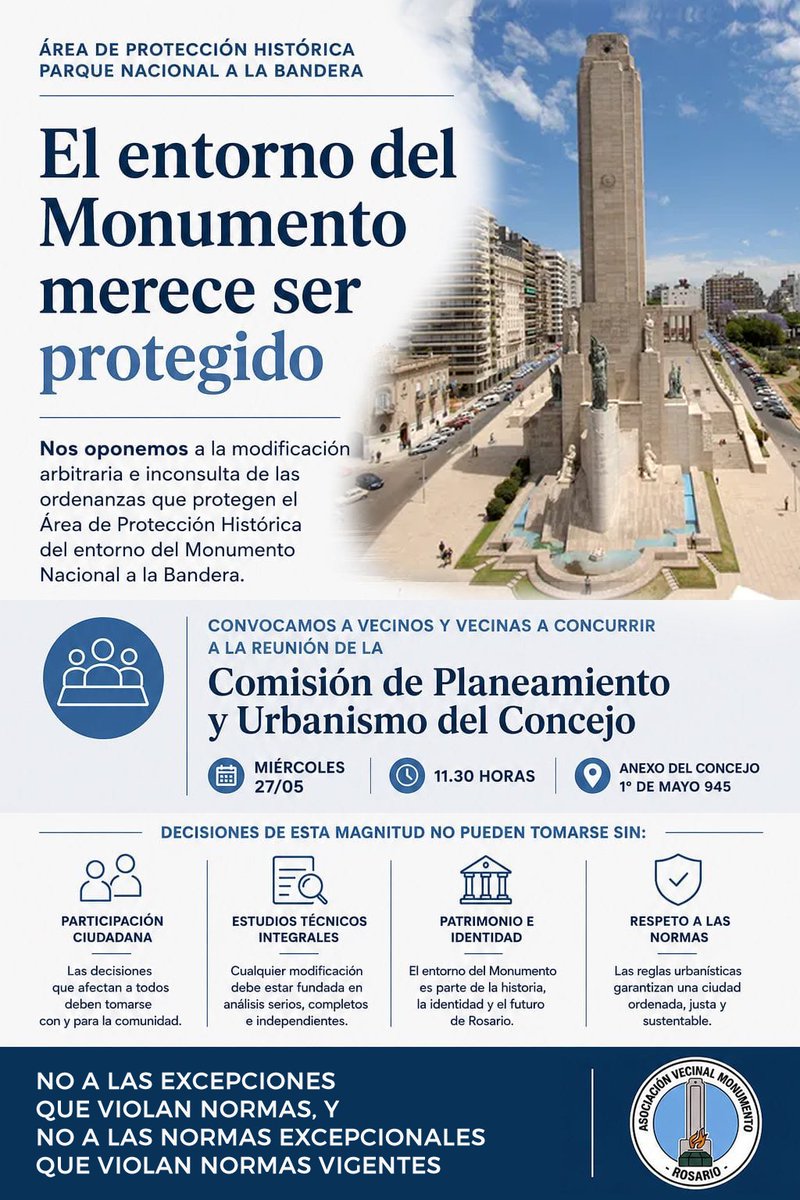 VecinalMonuRos's tweet photo. El Ejecutivo Municipal cambió el pedido de excepción sobre Av Belgrano 548 por la modificación del APH PARQUE NACIONAL A LA BANDERA y APH ADUANA.  Invitamos a los vecinos a acompañarnos este miércoles a las 11.30 a la reunión de Comisión de Planeamiento y Urbanismo. https://t.co/zVZXZKhZo1