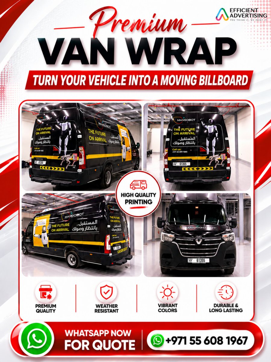 EfficientUAE's tweet photo. Your van should advertise your business 24/7.

Premium van wraps create nonstop visibility wherever you go.

WhatsApp +971 55 608 1967 today.

#VanWrap #VehicleBranding #MobileAdvertising #BusinessPromotion #EfficientAdver https://t.co/2r302QeA39