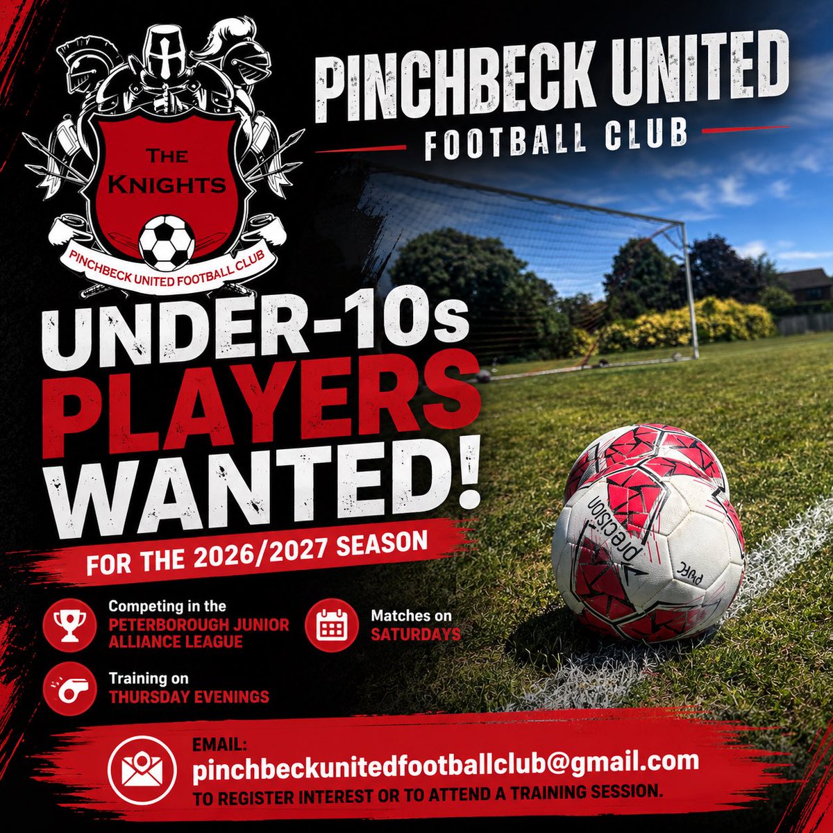 PUFCDevelopment's tweet photo. ⚽️ Junior Player opportunities ⚽️

For the 26/27 season, contact the clubs via email or numbers below; pinchbeckunitedfootballclub@gmail.com 

Under-10s
Under-11s Girls
Under-13s

Join the Knights today! https://t.co/hD6yYU6CG8