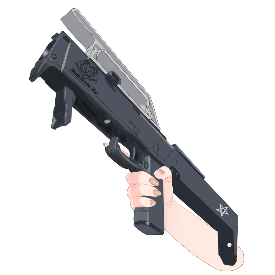 Rijeka1918's tweet photo. #白上配信素材
#絵フブキ 

久々のフブちゃん専用武器素材、可変マシンピストル[FMG]（Fubuki machine gun）
普段は銃と、分からぬように収納して置いてありますが、不届きなすこん部が現れたらお仕置き用に変形！。収納形態と銃形態作りました

フブちゃん太った？←　→ぶん殴りますよ！？（9mmで https://t.co/ARCfGAVxXB