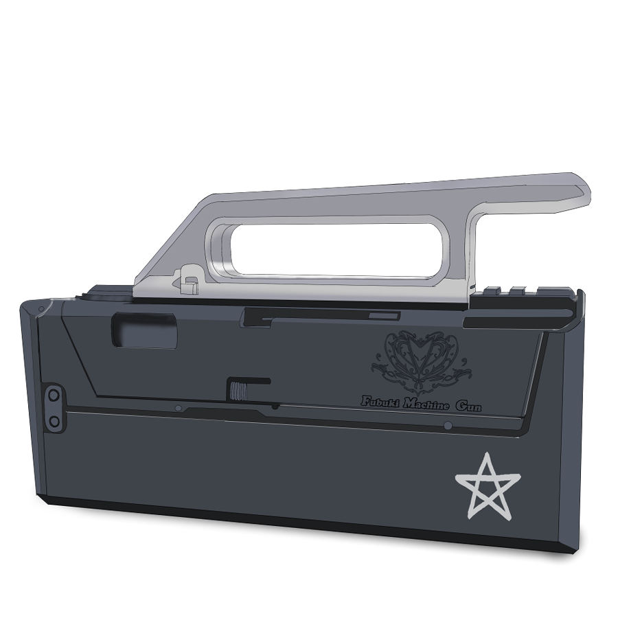Rijeka1918's tweet photo. #白上配信素材
#絵フブキ 

久々のフブちゃん専用武器素材、可変マシンピストル[FMG]（Fubuki machine gun）
普段は銃と、分からぬように収納して置いてありますが、不届きなすこん部が現れたらお仕置き用に変形！。収納形態と銃形態作りました

フブちゃん太った？←　→ぶん殴りますよ！？（9mmで https://t.co/ARCfGAVxXB