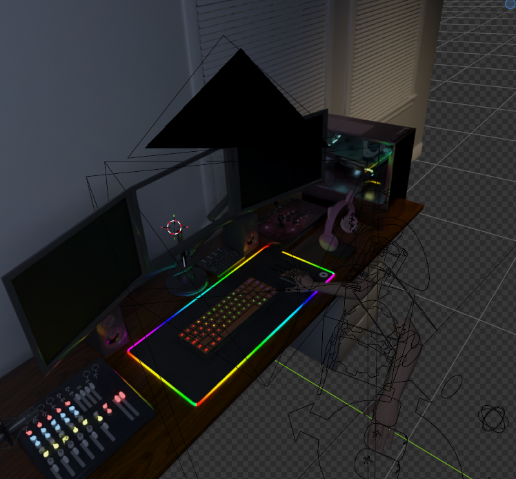 featherbrew's tweet photo. I'm learning render layers! And I like meta lewds, jokes and concepts, so...
It all exists inside the one scene, but the render layers just selectively toggle on which parts to render, then I've composited them together. https://t.co/oRAhQvuMo4