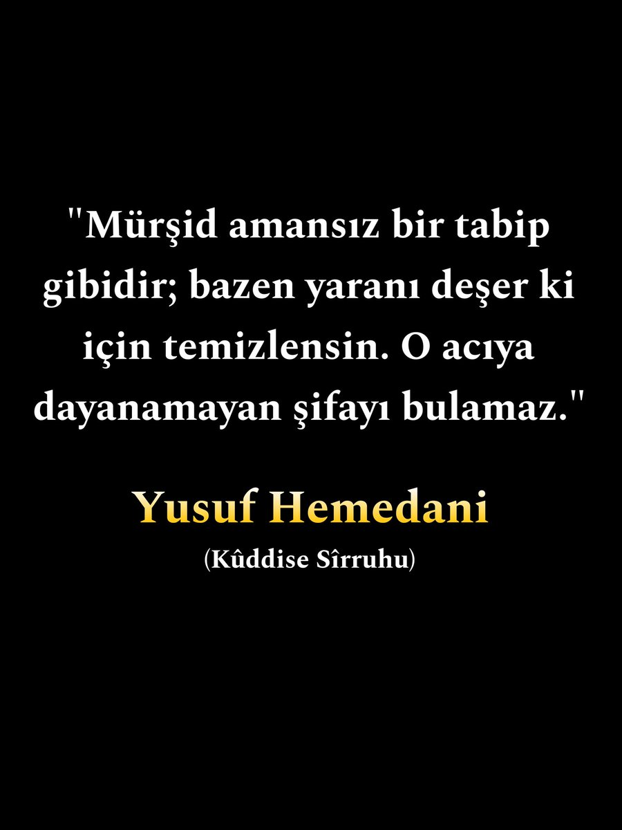 AhmedVedat1's tweet photo. Yunus Emre bir defa ormandan geldiğinde sırtındaki odunları hizmetten bıkmış gibi yere sertçe bıraktı. Şeyhi bunu gördü: “Atın bunu! Bu edebi terk etti” dedi. Müridler onu dışarı çıkarmaya kalktılar. O direndi kapıya yapıştı, bir tek başı içerde kaldı. Şeyh efendiye “çıkmıyor” diye haber verdiler. Şeyh Efendi: “Kapıyı kapatın, boynu sıkışınca çıkar,” dedi. Kapıyı kapadılar, boynu sıkışınca dedi ki: “Elhamdülillah hiç olmazsa kafam içerde kaldı.”

Bize böyle bir şey etseler, biz nereye kaçacağımızı bilemeyiz. Ne kadar ince edep isterler bizden görüyor musunuz? Bizde ise bir şey yok. Bu kadar şeyleri biliyoruz da niçin bu kadar yanlış yapıyoruz?! Ya Rabbi! Bize çok edep ver.

Mahmûd Efendi Hz.
(Kûddise Sîrruhu)