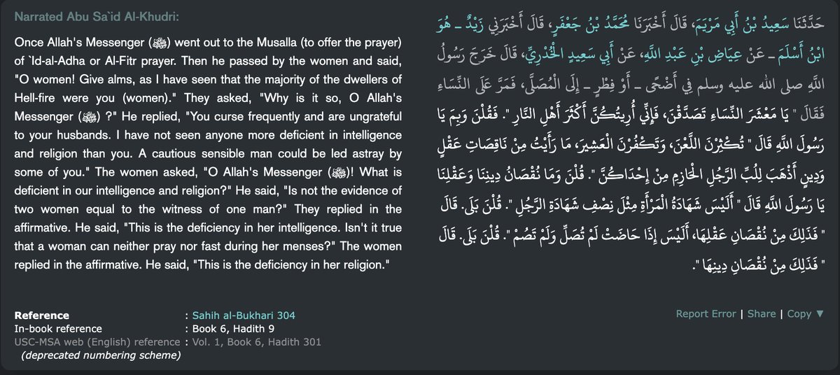 IslamistArchive's tweet photo. Muhammad on why women are inferior to men &amp; why they are majority of the dwellers of Hell-fire https://t.co/uxfefiIYhI