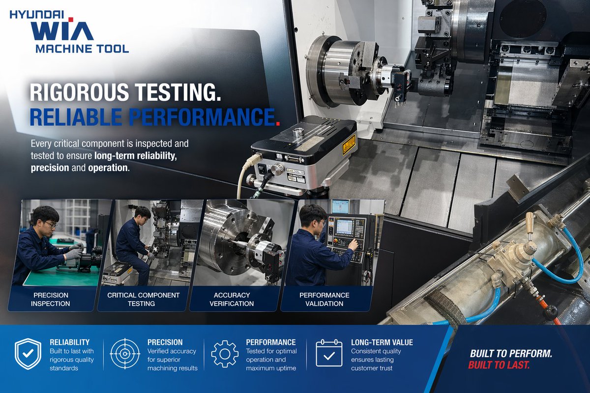 HillaryMach's tweet photo. WIA believes that quality is non-negotiable. That's why each critical machine tool component on their CNCs undergoes vigorous inspection and testing to ensure long-term reliability, precision, and operation. Experience the difference in your machining projects with WIA! 💪🔧 #CNC #PrecisionEngineering #QualityAssurance #WIA #ManufacturingExcellence