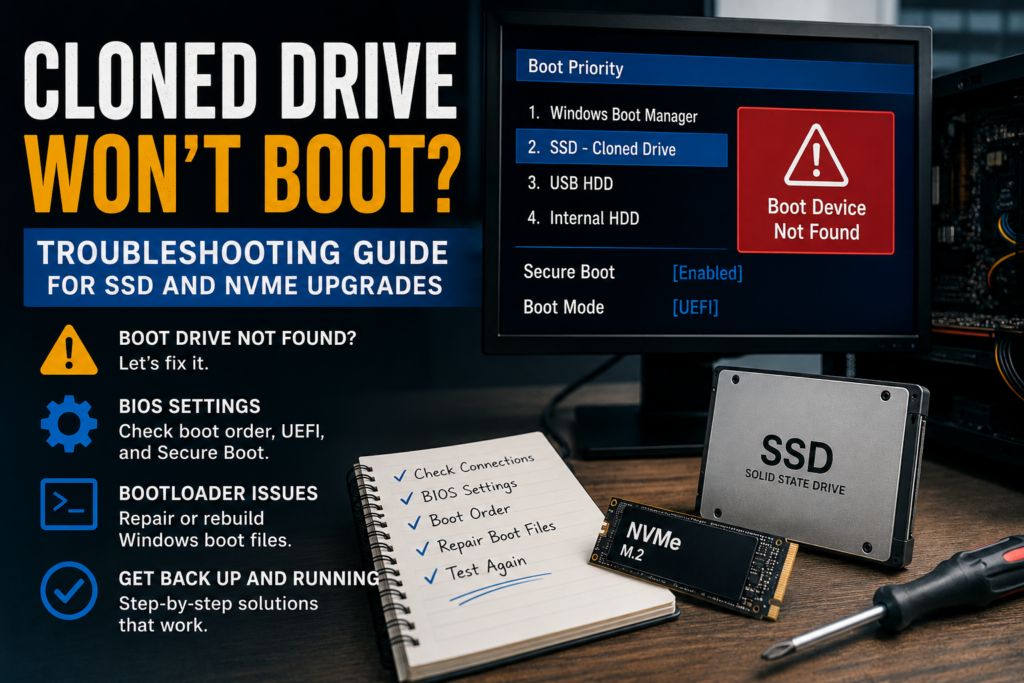 PCRuns4U's tweet photo. Cloned Drive Won’t Boot? (Troubleshooting Guide for SSD and NVMe Upgrades) https://t.co/v1gYMo5Ip7 https://t.co/dA3Luz3kOI