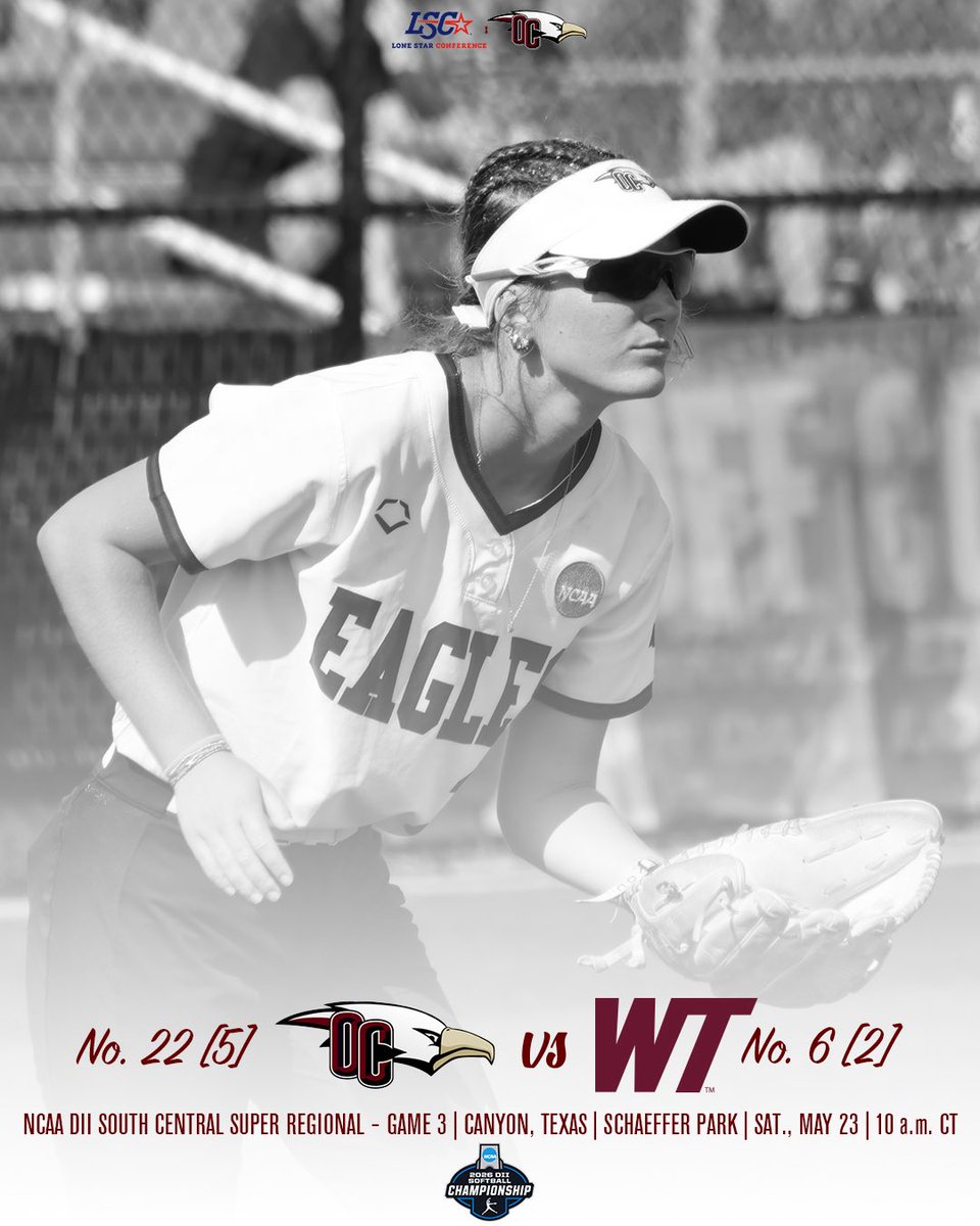 OCEagles's tweet photo. 5️⃣ innings remaining for the South Central Super Regional 𝙁𝙞𝙣𝙖𝙡!

After yesterday’s rain delay, we pick up in the third inning at 10 a.m.! 👊

#madeformore #playformore https://t.co/7ZNzDDqX5T