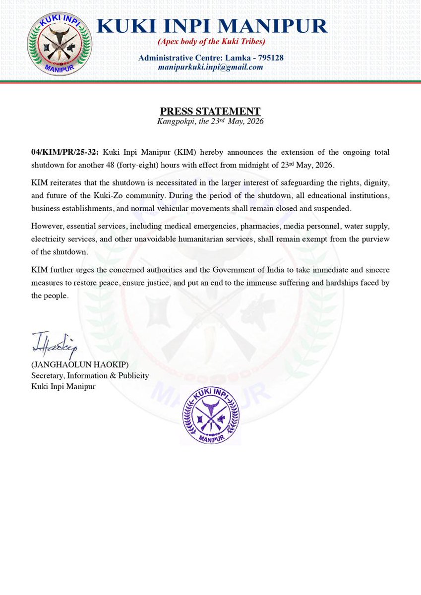 Kuki_Inpi's tweet photo. Press Statement 
23rd May 2026 https://t.co/17E3zh7U0o