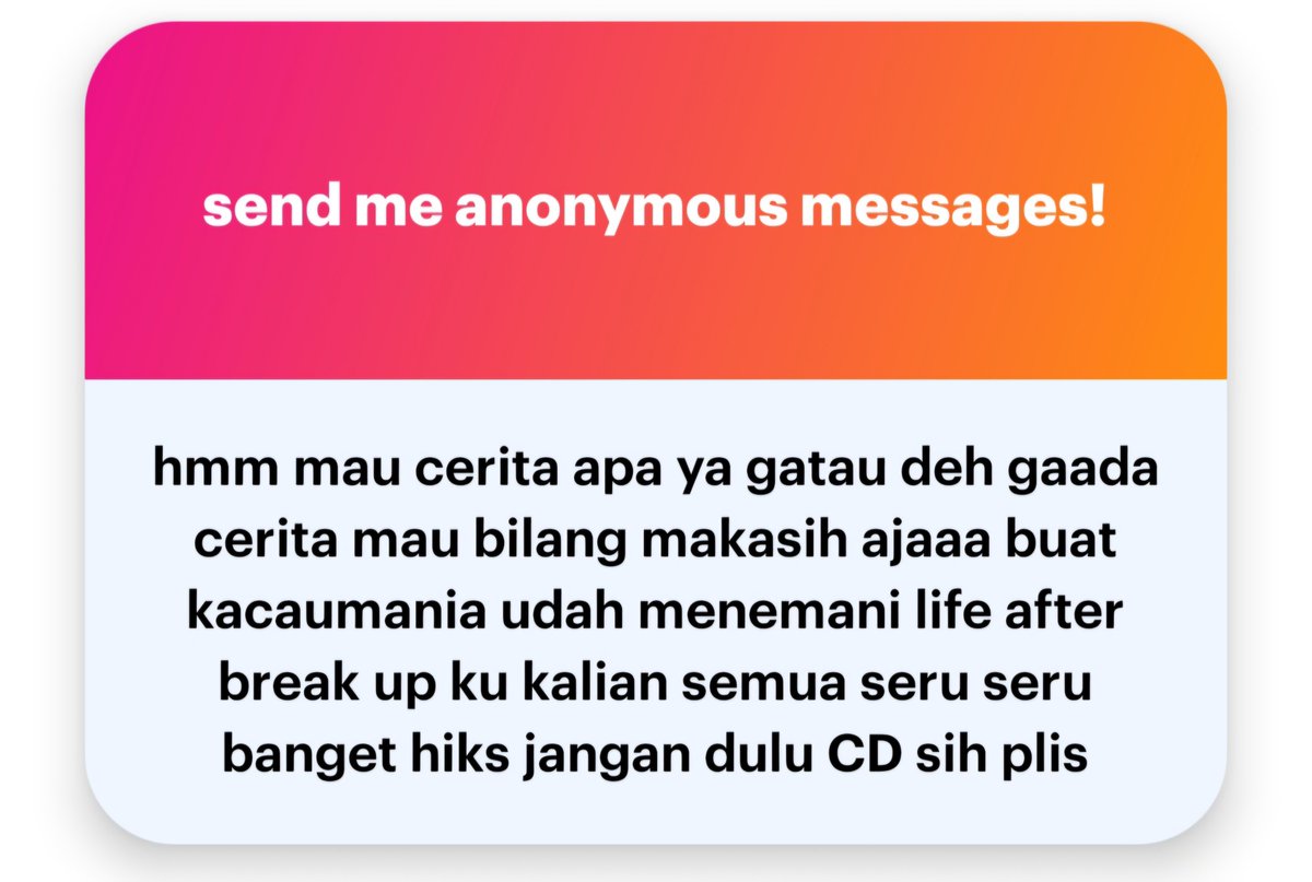 KACAUMANIAagc's tweet photo. ㅤㅤ
ㅤㅤ
Makasih udah join dan ikut meramaikan ya, semoga temen temen di sini bisa bikin kamu tetep senyum. Semangat ya, besok cd🥰
ㅤㅤ
ㅤㅤ https://t.co/LQxyDfZciU