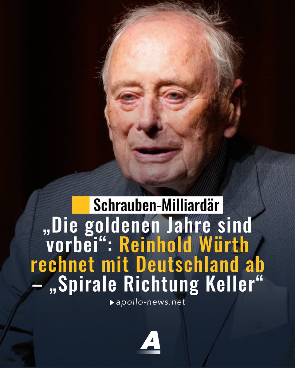apollo_news_de's tweet photo. In einem Essay hat der Milliarden Reinhold Würth heftig mit der deutschen Wirtschaft abgerechnet. „Die Bundesrepublik Deutschland steuert auf das Ende des Seins zu und ist in großer Gefahr, in den Modus des Vergehens zu rutschen“, so Würth.

https://t.co/0XSTH4W0Ob https://t.co/lWhcwyFFNL