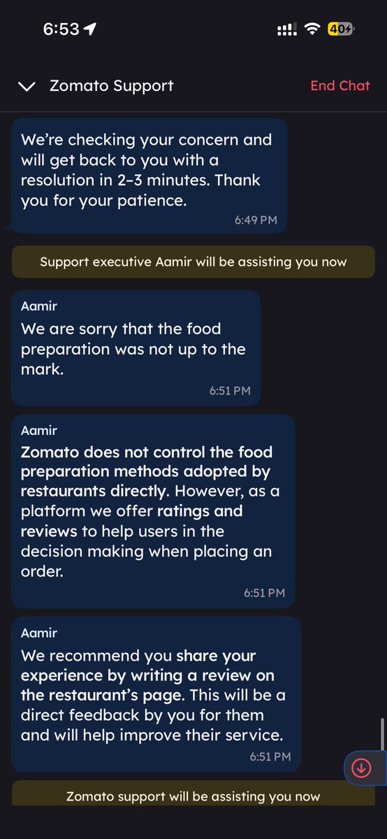 prabhat_dutt's tweet photo. @zomato @zomatocare Extremely disappointing customer support from Zomato. After reporting a serious issue with my order, the response I got was simply to “rate the bakery” because kapparently they couldn’t do anything further. https://t.co/pEmQBIOye4