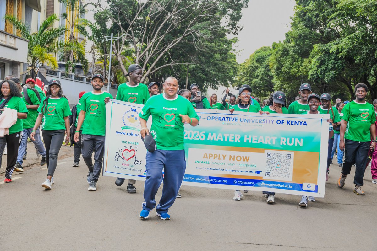 CoopVarsityKE's tweet photo. In partnership with @materkenya, a vibrant team from @CoopVarsityKE, led by our @vc_cuk, Prof. Kamau Ngamau, proudly participated in today's #MaterHeartRun2026. Such an incredible opportunity reaffirmed our University's Corporate Social Responsibility (CSR) initiative, "Touch a Child's Heart," to promote healthy living and empower communities through outreach for socio-economic development. #EmpoweringCommunities
| @benchitunga | @vc_cuk | @Prof_IKNyamongo | @ckmburugu | @njogujames | @This_Ngangi |