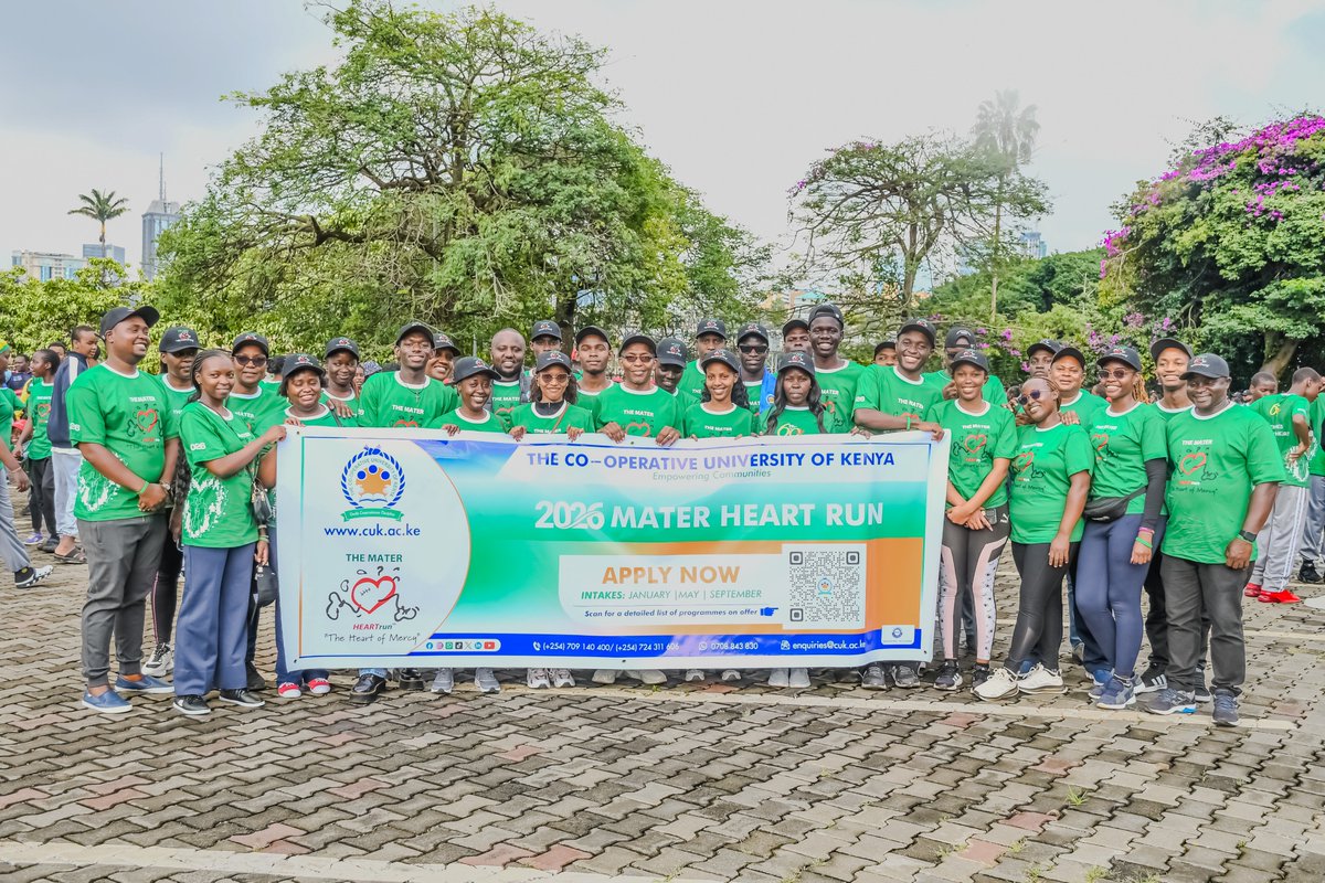CoopVarsityKE's tweet photo. In partnership with @materkenya, a vibrant team from @CoopVarsityKE, led by our @vc_cuk, Prof. Kamau Ngamau, proudly participated in today's #MaterHeartRun2026. Such an incredible opportunity reaffirmed our University's Corporate Social Responsibility (CSR) initiative, "Touch a Child's Heart," to promote healthy living and empower communities through outreach for socio-economic development. #EmpoweringCommunities
| @benchitunga | @vc_cuk | @Prof_IKNyamongo | @ckmburugu | @njogujames | @This_Ngangi |
