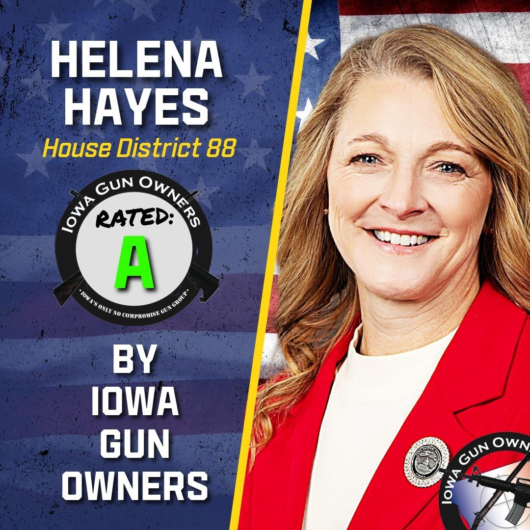 IowaGunOwners's tweet photo. Helena Hayes has fought hard for gun owners, supporting key legislation to ban 'Red Flags,' lower the concealed carry age, and enhance our Stand-Your-Ground law. 

She's EARNED this rating. https://t.co/v1qkyisRmM