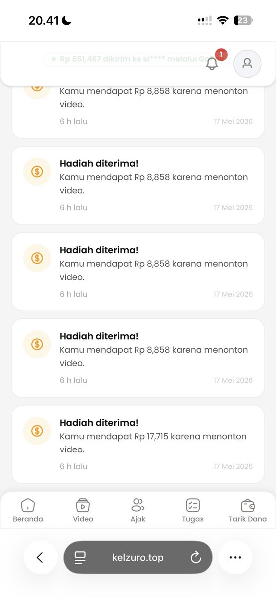 pacardani's tweet photo. @anothernhn ini kakk nonton vidio ajaaa dapet uang lumayan banget buat jajann https://t.co/IU9RAN1H5q🫰🏻 https://t.co/CFUjIMg5mA
