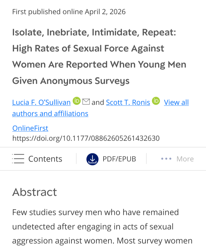 springconstant9's tweet photo. @Sophty_ @BoundAndWoven @claudeai @DarioAmodei It's actually worse. "Overall, 95.1% reported having recently used at least one of the strategies to get a woman to have sex who they knew did not want sex and had not consented."
@DarioAmodei https://t.co/hJRvu4Gy3n