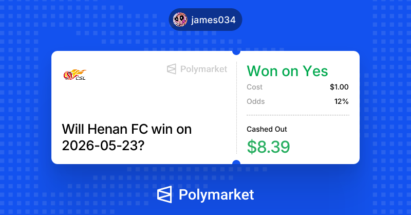 CryptoNewPFP's tweet photo. I just won on @Polymarket. 
Get every time rebate fee for limit orders. Somethi ng big is coming $POLY 
Prediction market is on top of the sentiments coming soon.
#BTC #FIFA #China #FIFAWC2026 
https://t.co/d3t2dzCDzQ https://t.co/U5IeJLpjQP