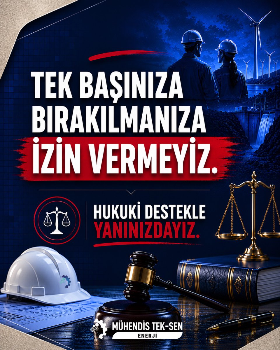 MuhTekEnerji's tweet photo. Bir imza, bir tutanak ya da bir haksızlık…
Bazen tek başına bırakılmak istenirsiniz.

İşte tam o anda; sendikamız, mühendis ve teknik personelin haklarını hukuki zeminde savunan güçlü bir irade olarak devreye girer.

Mühendis Tek-Sen Enerji olarak, üyelerimizin mesleki haklarını yalnızca söylemle değil; hukuki mücadeleyle de koruyoruz.

Çünkü hiçbir üyemiz yalnız değildir.
#MühendisTekSenEnerji #HukukiDestek #Mühendis #TeknikPersonel #Enerji #Sanayi #Madencilik