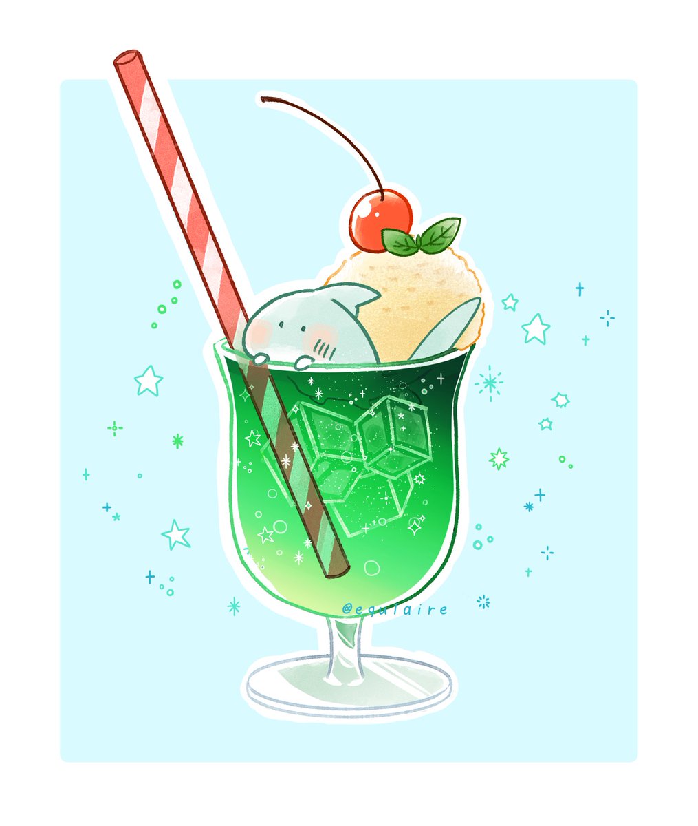 equlaire's tweet photo. しゅわしゅわメロンソーダ🍈
#歩くサメくん https://t.co/1NNw4Agbqd