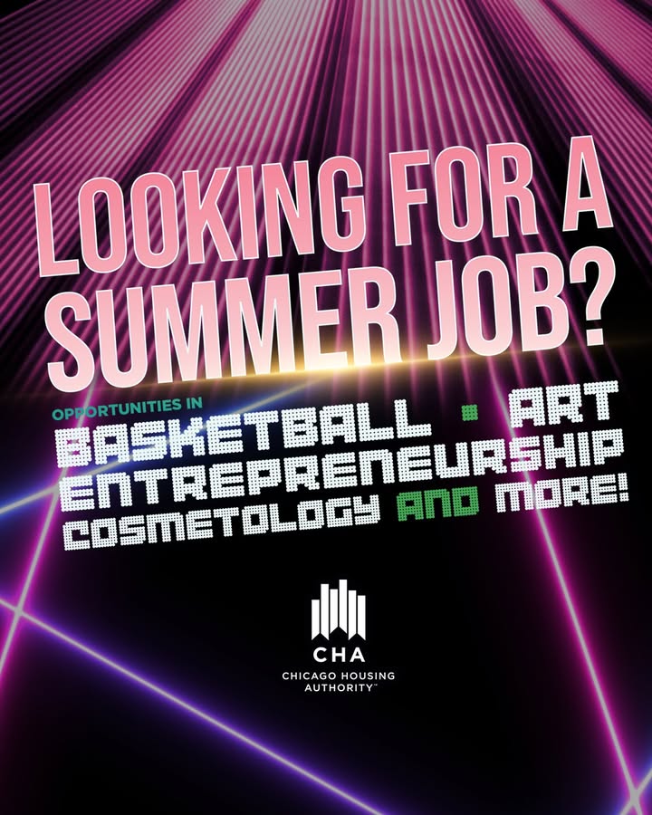 theCHAtweets's tweet photo. Looking for a summer job? ️
CHA Residents ages 13-24 can apply for a summer job today! 

Apply though the https://t.co/dkogufYZwi website. 

To learn more click here: https://t.co/Rlz7AcrMtF https://t.co/X69guQzP0Y