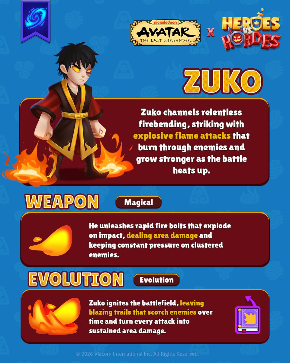 heroesvhordes's tweet photo. Let it burn ๐ฅโ๏ธ
Zuko unleashes relentless firebending, dealing explosive damage and burning through entire waves.
Pressure builds. Fire spreads. Nothing survives.
๐ https://t.co/J3OrTDVNwR
#AvatarTheLastAirbender #ATLA #HeroesVsHordes #MobileGaming #MobileRPG #Zuko https://t.co/TW7e5hmv4c