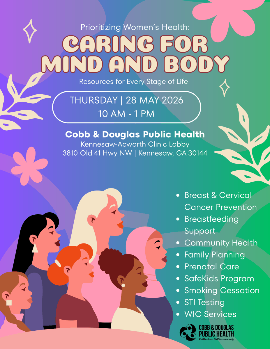 CDPHga's tweet photo. Come out to “Prioritizing Women’s Health: Caring for Mind and Body” on Thursday, May 28, 10 AM- 1PM, for women’s health resources for every stage of life! Located at the Acworth-Kennesaw Clinic: 3810 Old 41 Hwy. NW, Kennesaw, GA 30144 https://t.co/NEZaMzjpYS