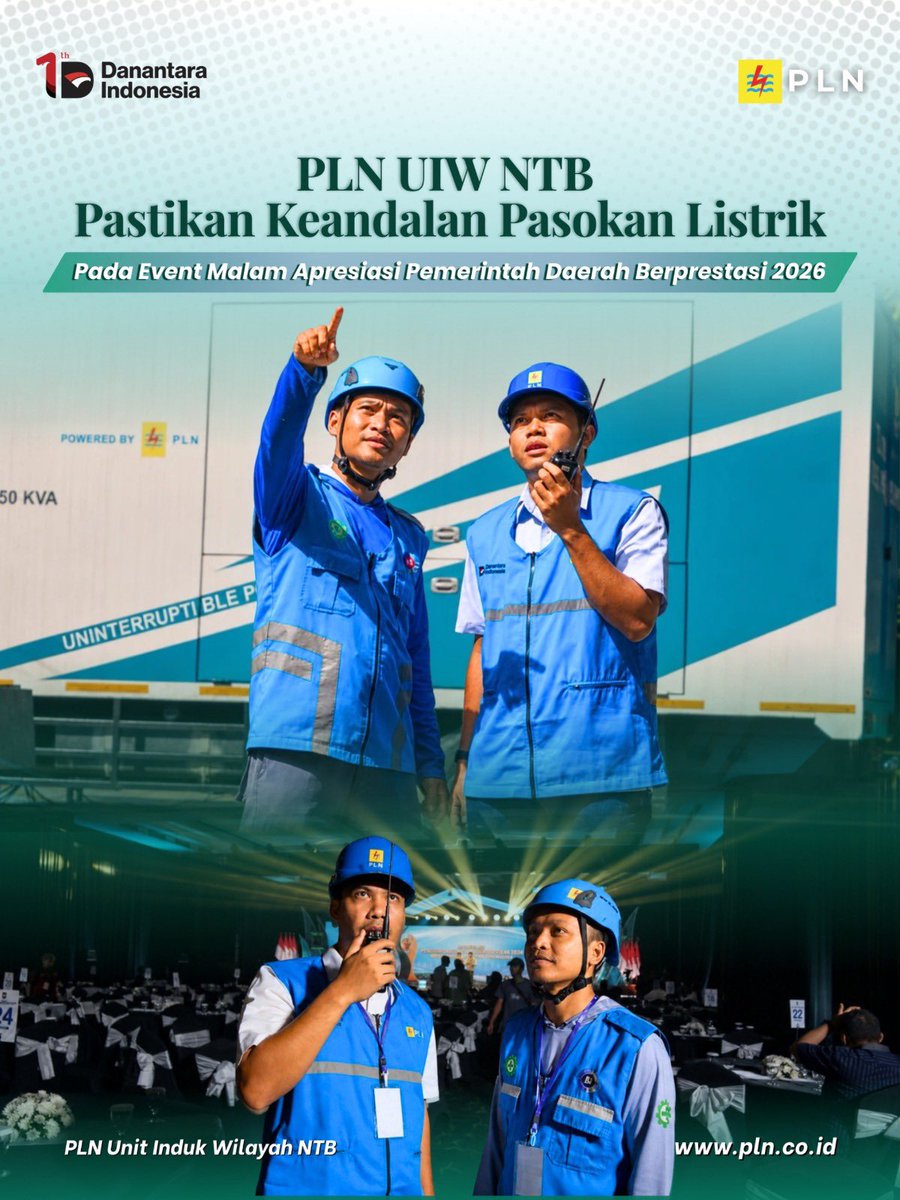 pln_ntb's tweet photo. PLN Unit Induk Wilayah Nusa Tenggara Barat (UIW NTB) memastikan kesiapan sistem kelistrikan secara menyeluruh guna mendukung kelancaran pelaksanaan Malam Apresiasi Pemerintah Daerah Berprestasi 2026. https://t.co/IoX08KZBNg