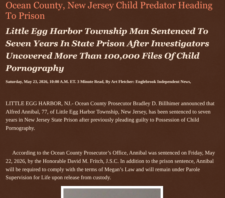 ArtFletcher9's tweet photo. Ocean County, New Jersey Child Predator Heading To Prison https://t.co/fpyVU0jViA via @Englebrooknews #NewJersey #CrimeNews #OceanCountyNJ #LittleEggHarborNJ #Elderly #ChildPredator #StatePrison @HRG_Media @LodiNJNews @fordmb1 @SarahGeving1 @Shannon96574094 @DanCook26214426 @Daytobehappy @janninereid1 @gator4kb18 @TrumpWasRite2 @KathyKbrose @RobGerundo @JimBobW49