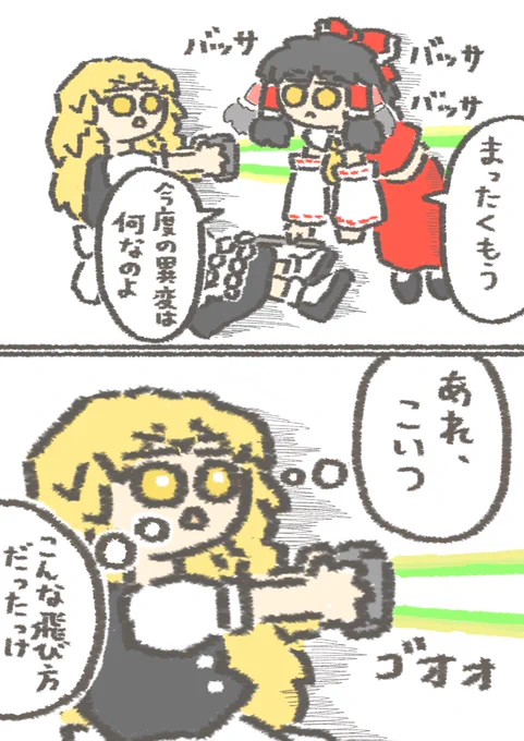 どっちにしろ飛び方がぶっ飛んでる霊夢と魔理沙
#東方Project 