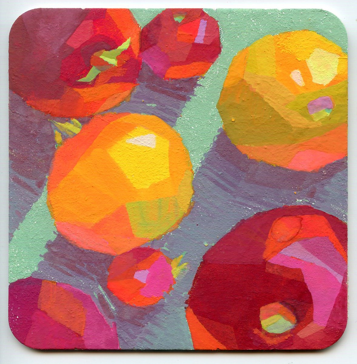 lemonikate's tweet photo. This is 4 out of 7 coasters I'll be selling at this year's Salut!11 coaster show @nucleusportland from June 7 to July 2, 2026.

#gouachepainting
#tomatoes https://t.co/MGxQ6kXT0k