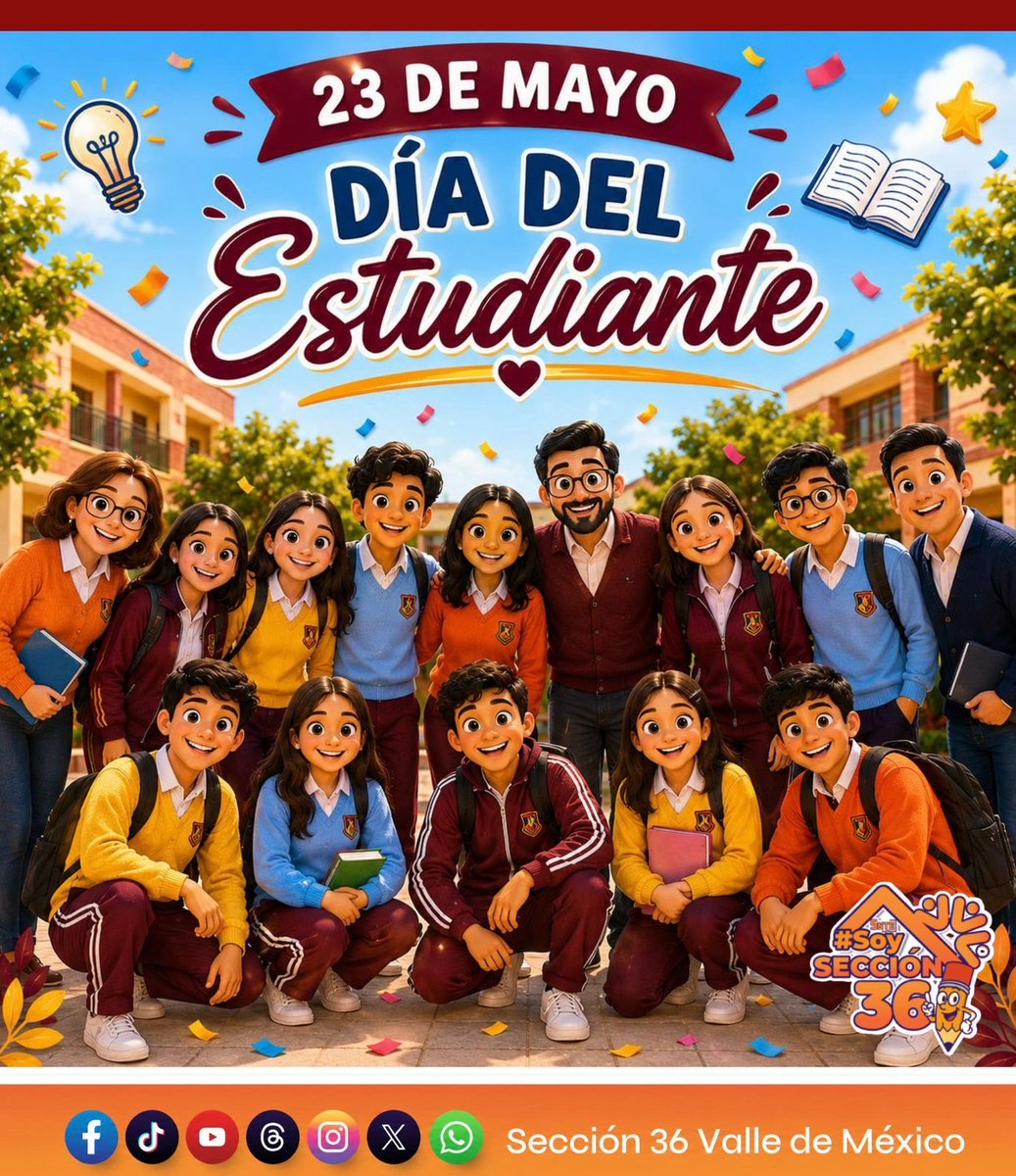 Seccion36Ofic's tweet photo. 🟠 En el Día del Estudiante reconocemos a niñas, niños y jóvenes que con su entusiasmo, esfuerzo y sueños construyen el presente y preparan un mejor futuro para nuestra sociedad.

Las y los maestros acompañan su formación con vocación, compromiso y esperanza, sabiendo que el mayor logro de la educación es ver a sus estudiantes crecer, superarse y conquistar cada una de sus metas y anhelos.

Que nunca dejen de aprender, imaginar y luchar por sus sueños.

¡Feliz Día del Estudiante, a todas y todos los alumnos inscritos en las escuelas de SEIEM, la DGETI y DGTA! 🧡 🎉

#SigamosCaminandoConPasoFirmeYUnidos
#Sección36