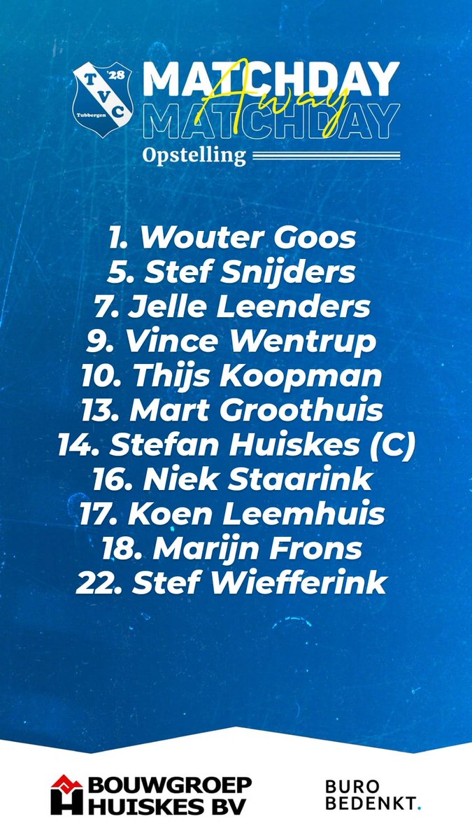 tvc28's tweet photo. Met de volgende 11 spelers start TVC '28 om 16.30 uur aan de laatste wedstrijd uit bij Hoogland, en gaat er alles aan doen om directe handhaving te bewerkstelligen https://t.co/G94SlqaFWI
