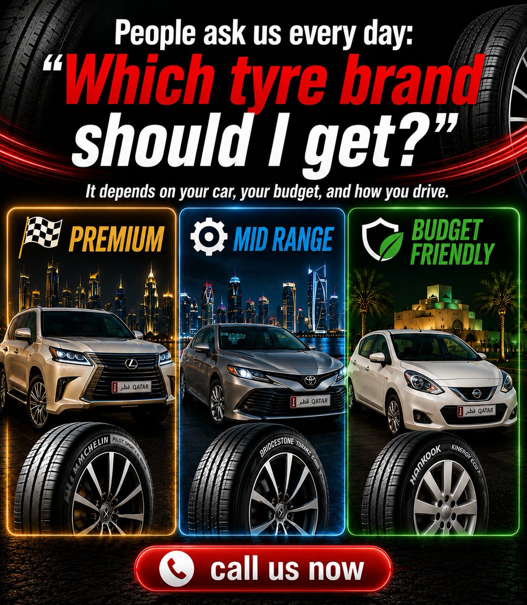 OrienttechMe's tweet photo. Premium, mid-range, or budget — we’ve got the right tyres for every drive. 🛞🚗

📅 Book your appointment today at Orient Tech!
📍 Visit us - Salwa | Duhail | Muaither | Al Waab https://t.co/r204TFNajc