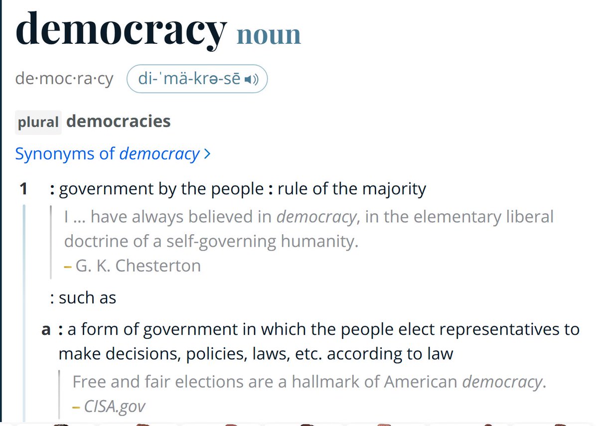DDLMoore's tweet photo. You guys really can't be this stupid? Here, I will take you back to second grade summer school for you and the "short bus crew". 

What is the definition of "democracy"? (you couldn't define liberal either). From Merriam-Webster's Dictionary, the most sold dictionary on the planet and used by almost every legal professional.

You don't even know the definition of democracy. You look foolish and desperate.. You're so stupid, you don't even know how embarrassing it is to engage with either a child or someone so mentally handicapped, they didn't get a dictionary out before running their mouths or in this case, typing their fingers frantically while reading aloud.