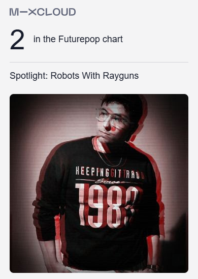 sfongy's tweet photo. I'm 2nd in the Futurepop chart https://t.co/6sp7iIr28K #Futurepop via @mixcloud @robtswthrayguns https://t.co/joQPQNFGod