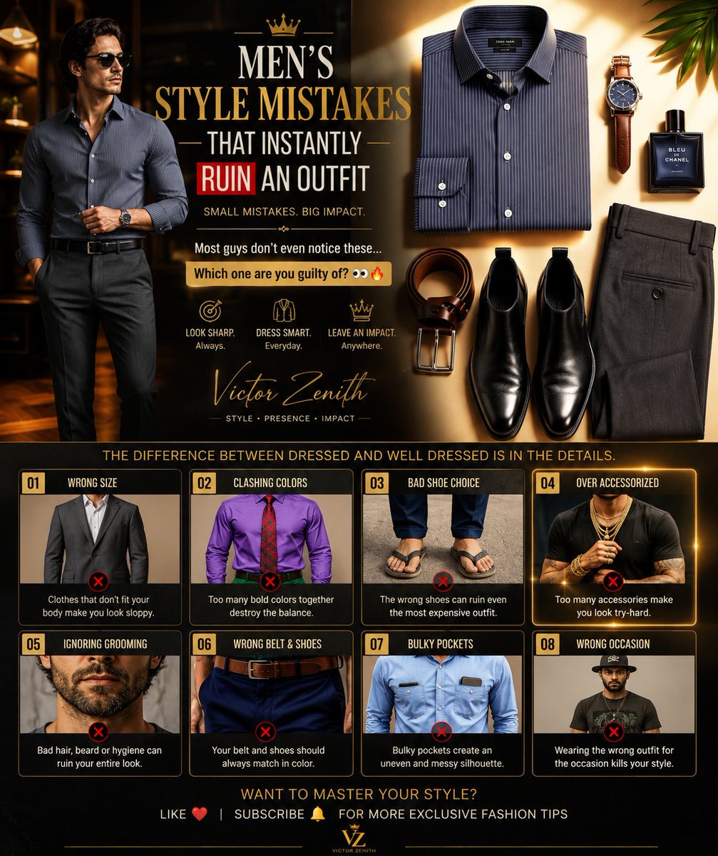 Victor_Zenith1's tweet photo. Style isn’t about expensive clothes…
It’s about details, confidence &amp; presentation 👔

Which outfit mistake ruins a look instantly? 👀🔥

❤️ Like • 💬 Comment • 🔔 Follow for more https://t.co/ui6olO0QJX