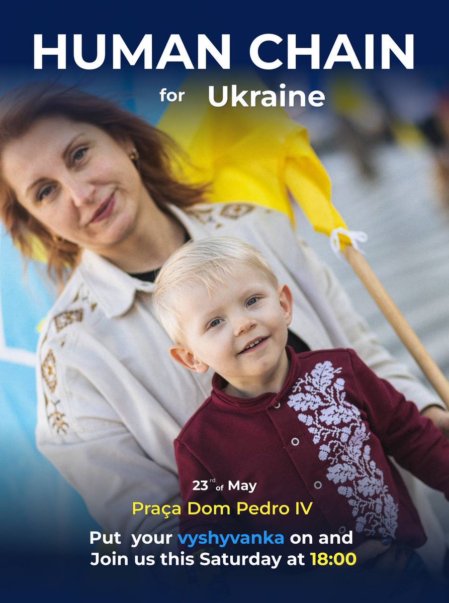 RicRois's tweet photo. 🚨⚠️ #StandWithUkraine ⚠️🚨
Hoje, Sábado 23 de Maio. Em #Lisboa, #Rossio #HumanChain
Das 18h00 às 20h00 em solidariedade e apoio a #Ucrânia. Especial edição #Vyshyvanka. Quem tenha uma que a traga vestida!
#UkraineWillWin
#JuntosatéaVitória
#РазомДоПеремоги https://t.co/c8Hyaka7ok