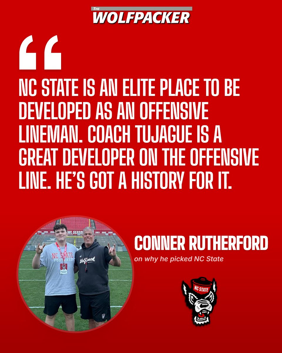 TheWolfpacker's tweet photo. NC State beat out Indiana and Miami for 3⭐️ OT Conner Rutherford based on what @Coach2J does for his players -- both on and off the field.

More here: https://t.co/k555G0mWfw https://t.co/eDMau5DTd5