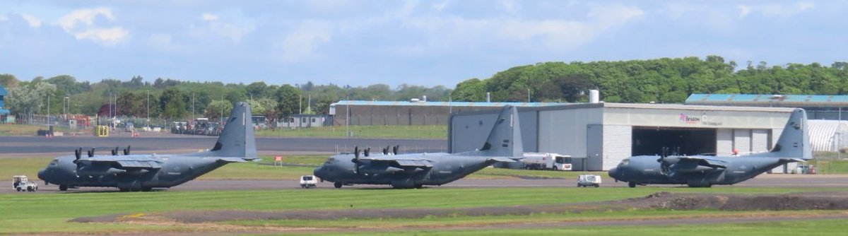 BloodyPolitics's tweet photo. The mysterious stars of the show this sunny afternoon ladies, gents and planespotters. All identifying markings are hidden and they arrived very much under the radar. Half a dozen USAF #MC130 Hercules and a photo-bombing Ranger's fan . #WATP #avgeek 🤓 https://t.co/HqrRhVUOsQ