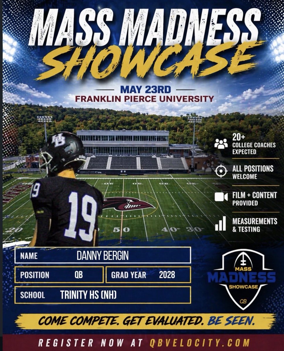 DannyBergin19's tweet photo. Very excited to participate in @VelocityQb ‘s mass madness camp . Let’s work !! @Ravens_FB #2028 #QB https://t.co/r1O84UD2k9