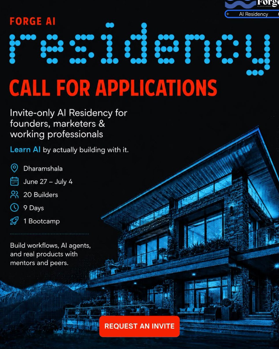 LevelUp_edu's tweet photo. 20 builders. 9 days. one goal: learn ai by building with it.

the forge AI residency. a no bullsh*t residency in the hills where you learn and ship with AI for your own business or a venture you want to build.

application, interview, acceptance. invite only.