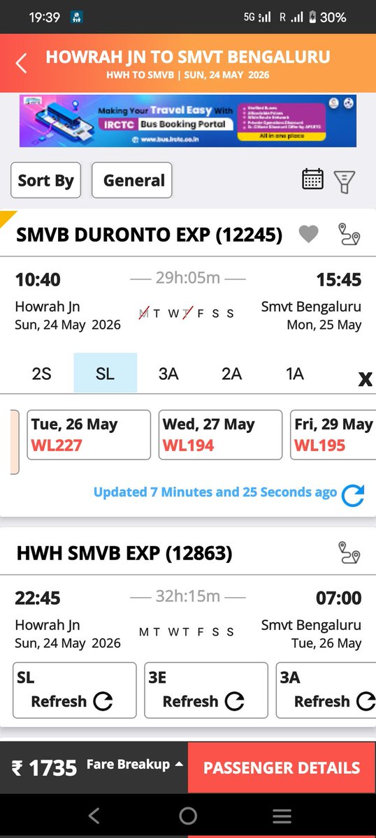 Sunchaser_89's tweet photo. Howrah to Bengaluru trains are always fully packed. Even Tatkal tickets disappear within minutes, while agents/dalals openly charge double or more for confirmed tickets.
Example: ₹1900 economy ticket is being sold for ₹3800 by agents. Common passengers are suffering badly. https://t.co/n0mBs54eqQ